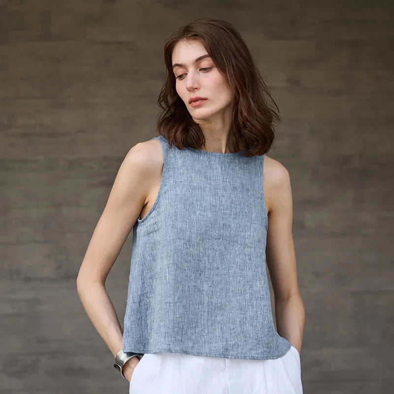 Anna-Berg | Light Blue Reversible Chambray Linen Vest