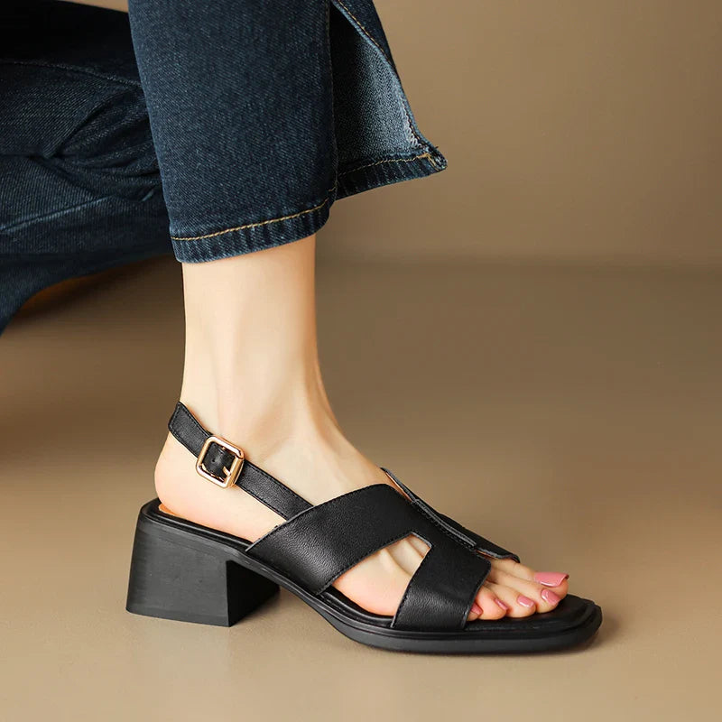 Anna-Berg | Block-Heel Ankle-Strap Leather Sandals