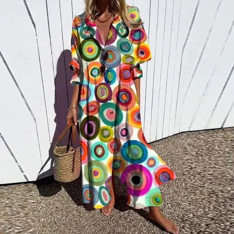 Anna-Berg | Boho Floral Long Sleeve Maxi Dress with Graceful Drape