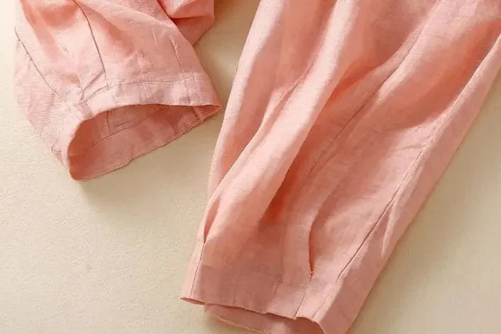 Anna-Berg | Stone High-Waist Wide-Leg Linen Trousers