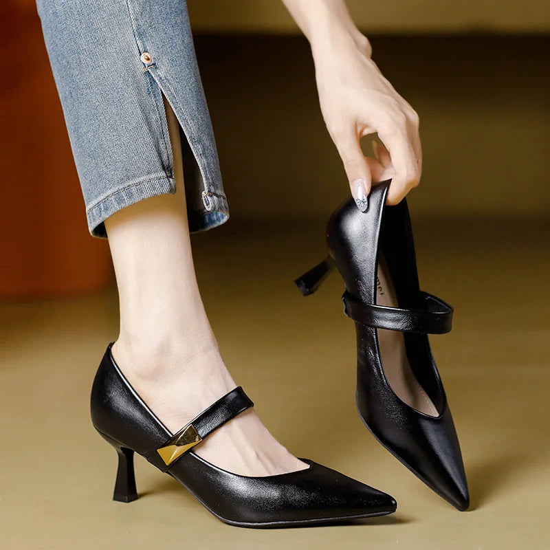 Anna-Berg | Elegant Pointed Toe Leather Heels