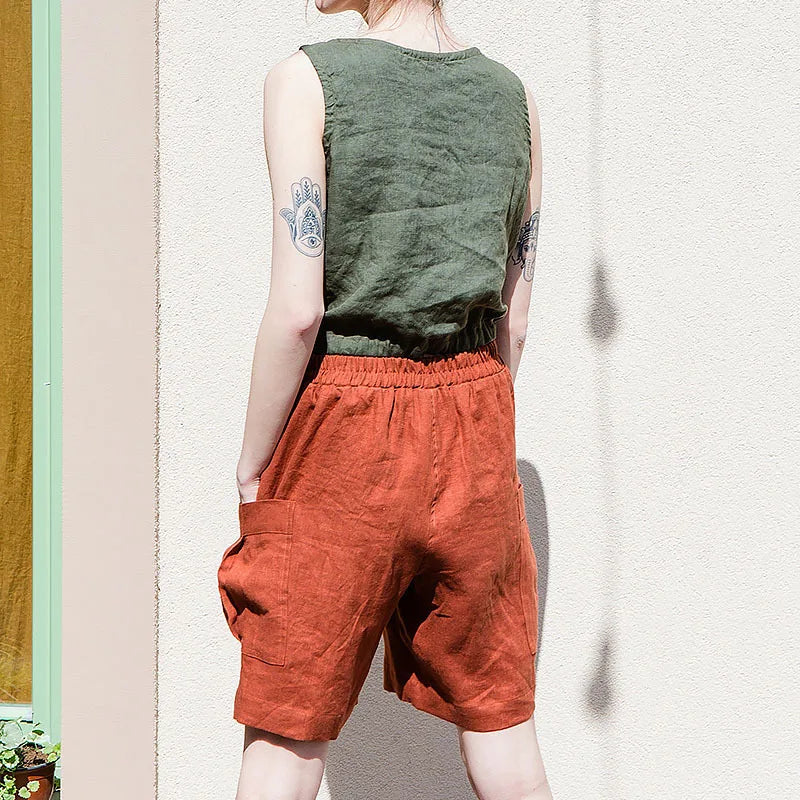 Anna-Berg | High-Waist Cargo Linen Shorts