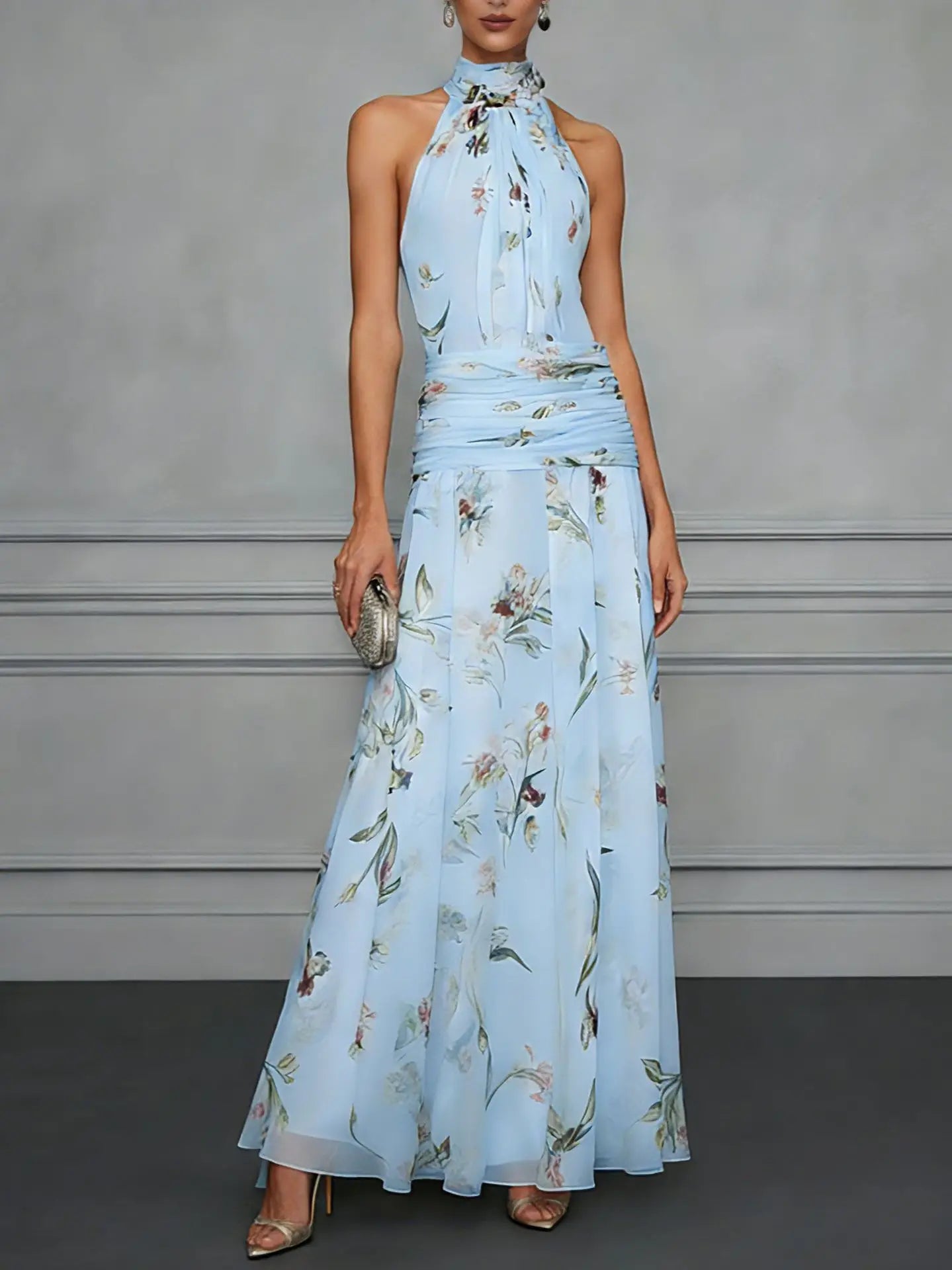 Anna-Berg | Floral Halter Wedding Guest Dress