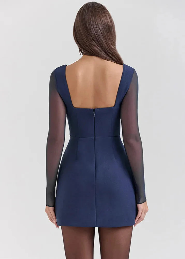 Anna-Berg | Mini Dress, Navy, Mesh Sleeve