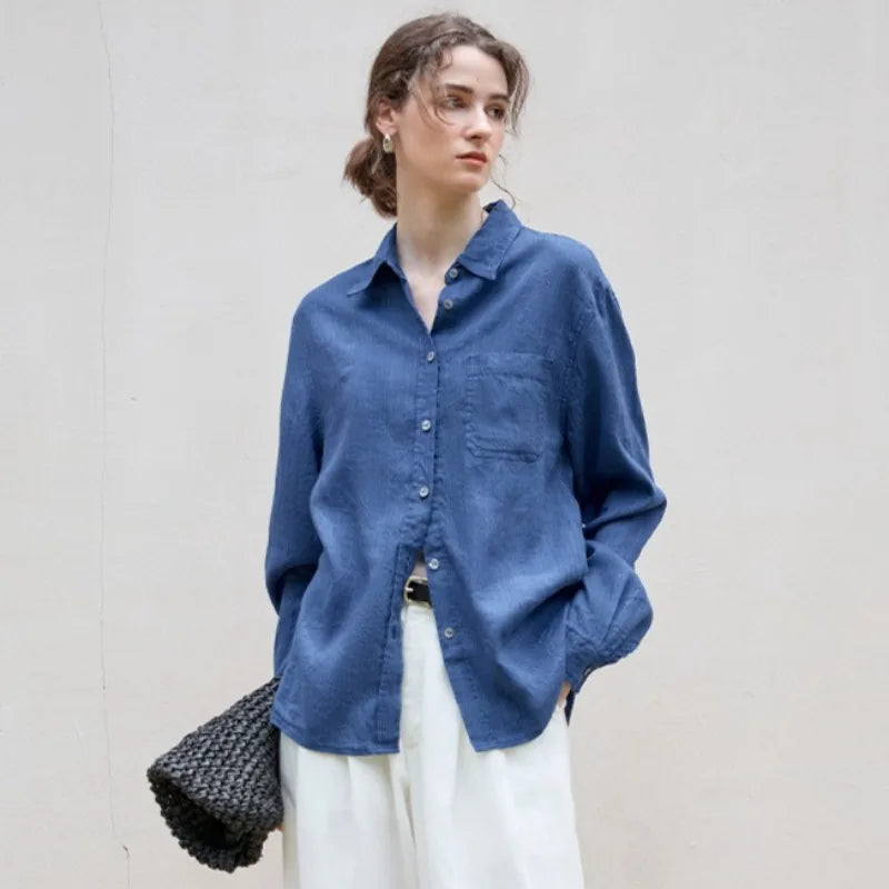 Anna-Berg | Indigo Relaxed Fit Button-Up Linen Shirt