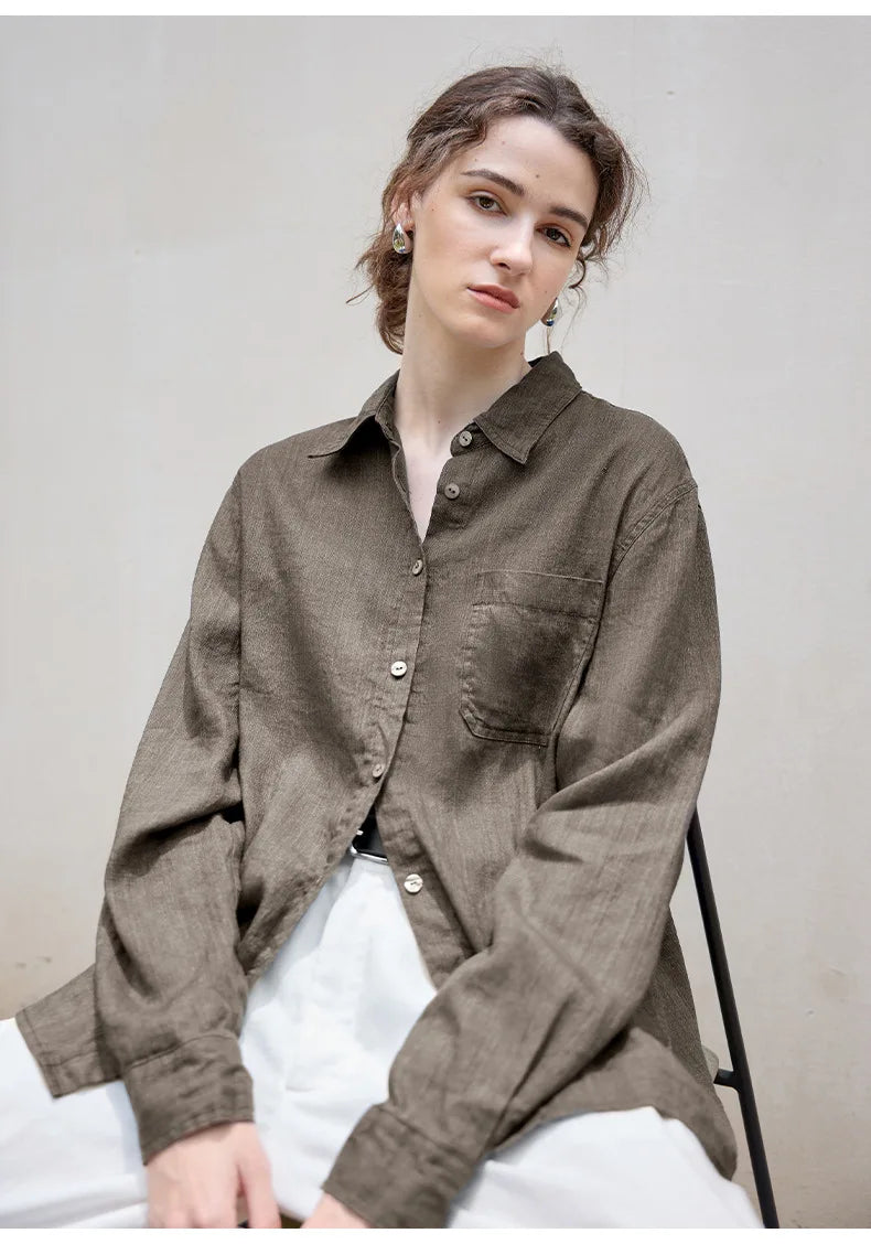 Anna-Berg | Beige Relaxed Fit Linen Shirt