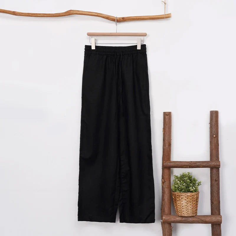 Anna-Berg | Natural Drawstring Waist Relaxed Fit Linen Pant