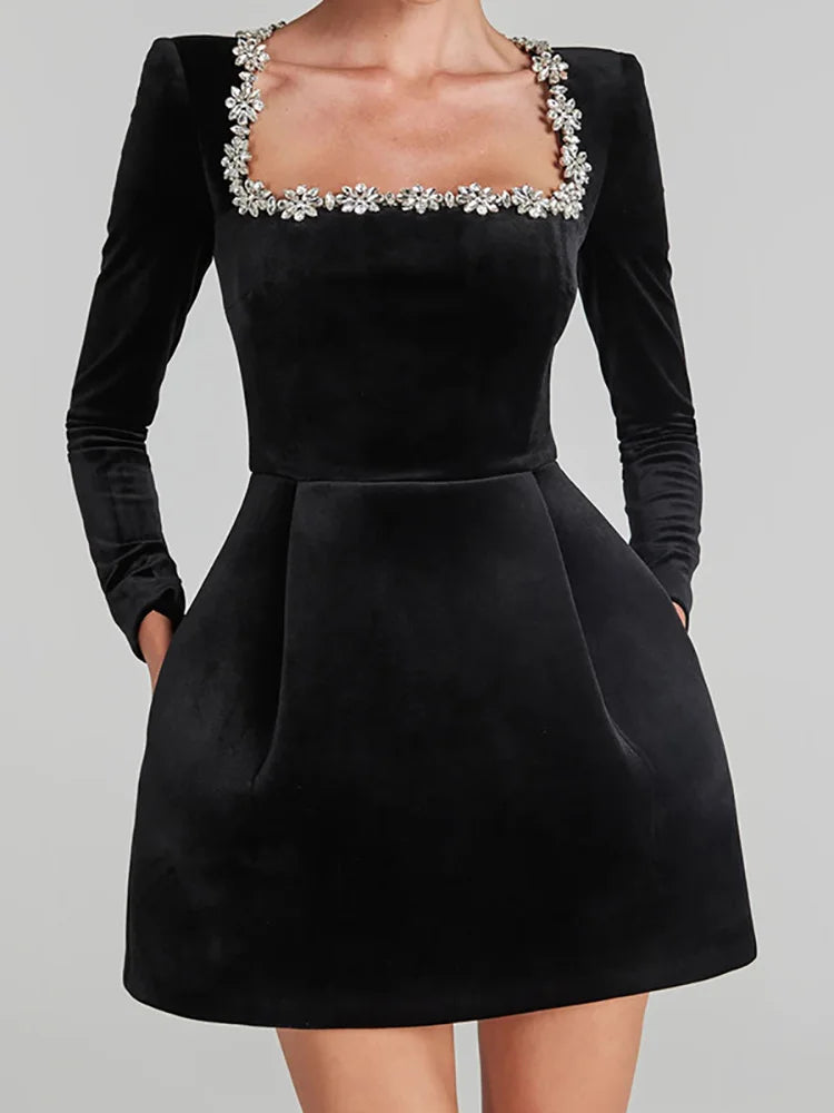 Anna-Berg | Mini Dress, Long Sleeve, White, Jewel Trim