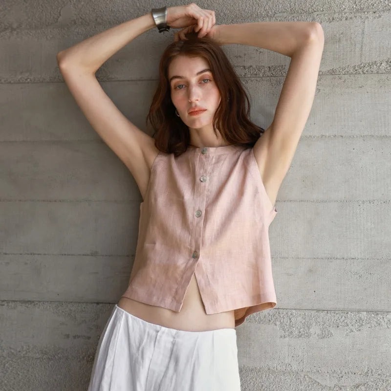 Anna-Berg | Natural Reversible Linen Crop Top