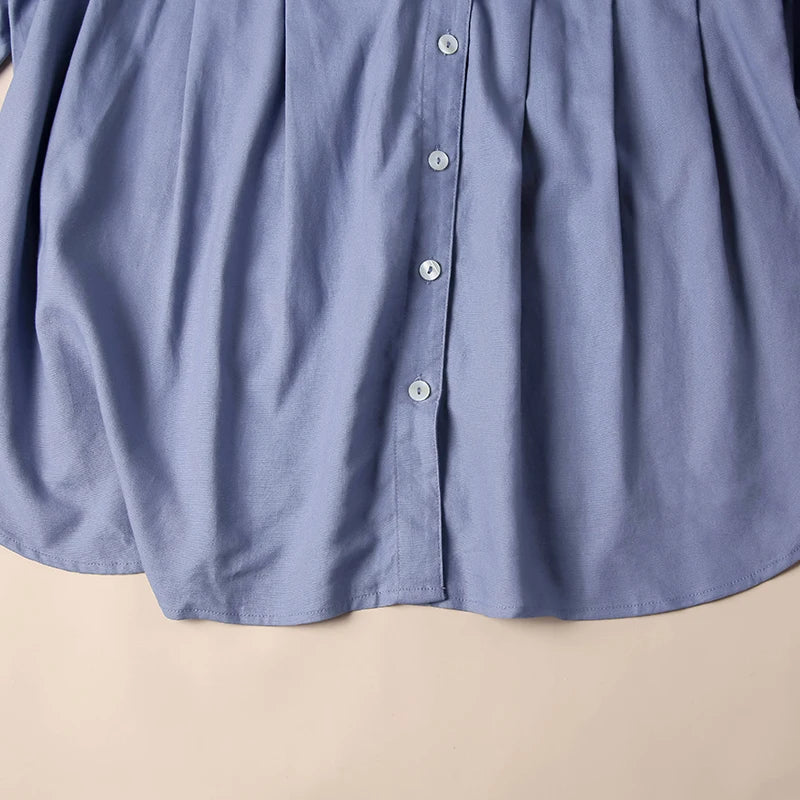 Anna-Berg | Ivory Gathered Lantern-Sleeve Cotton Blouse