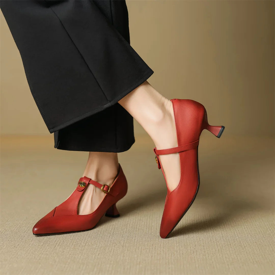 Anna-Berg | Black Pointed Toe Leather Heels