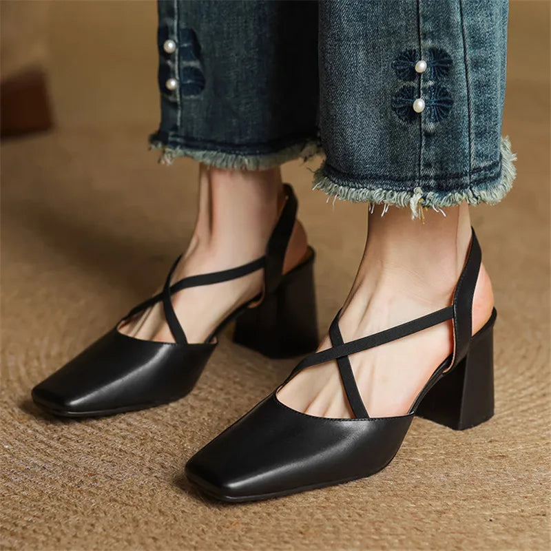 Anna-Berg | Black Pointed Toe Leather Heels