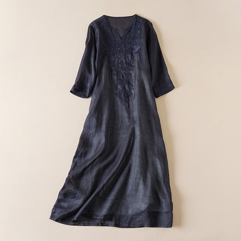 Anna-Berg | Ivory Floral-Embroidered Cotton Midi Dress