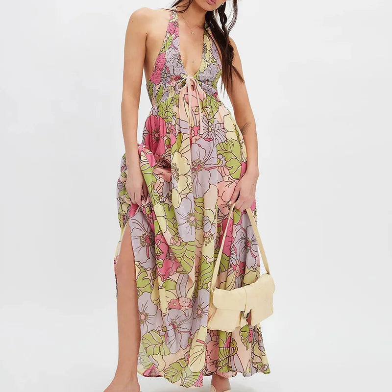 Anna-Berg | Floral Halter-Neck Maxi Lightweight Dress