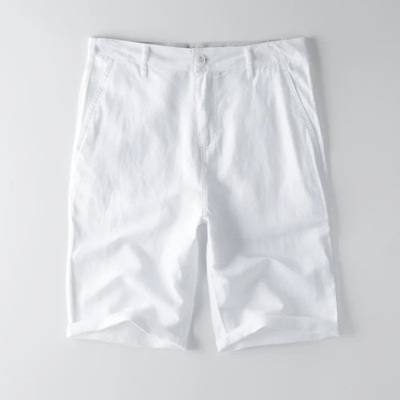 Anna-Berg | Natural Relaxed Fit Drawstring Waist Cotton-Linen Blend Shorts