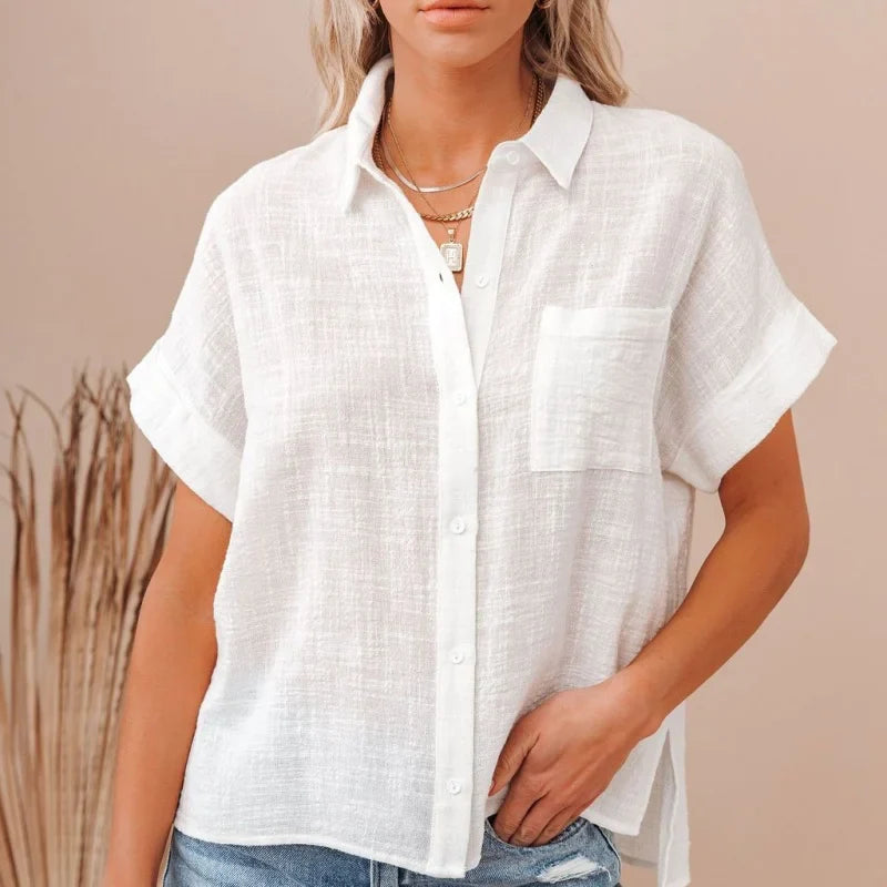Anna-Berg | Ivory Button-Up Silk Blouse