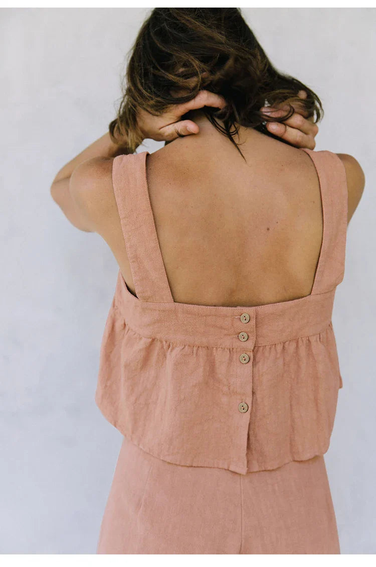 Anna-Berg | Stone Pleated Cropped Linen Pant