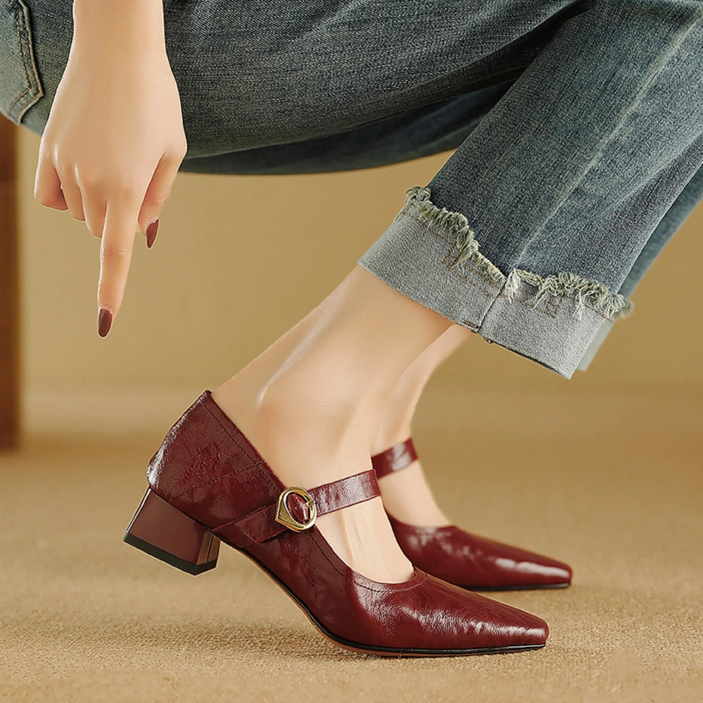 Anna-Berg | Merlot Leather Heels