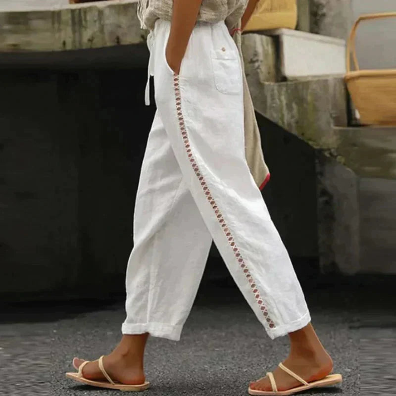Anna-Berg | Romantic Pants High Waist Tapered Leg Side Stripe