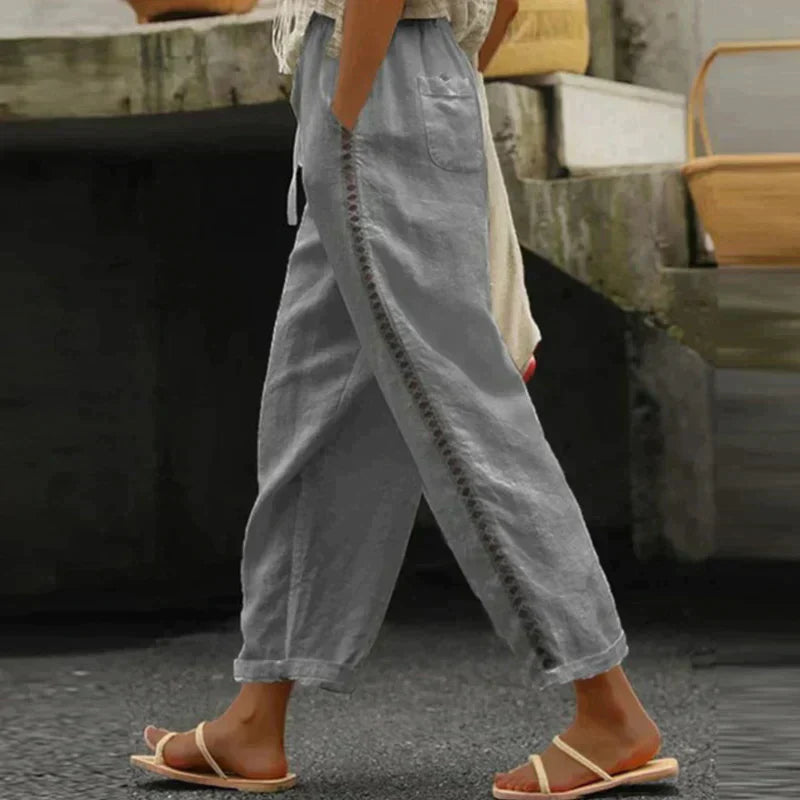 Anna-Berg | Romantic Pants High Waist Tapered Leg Side Stripe