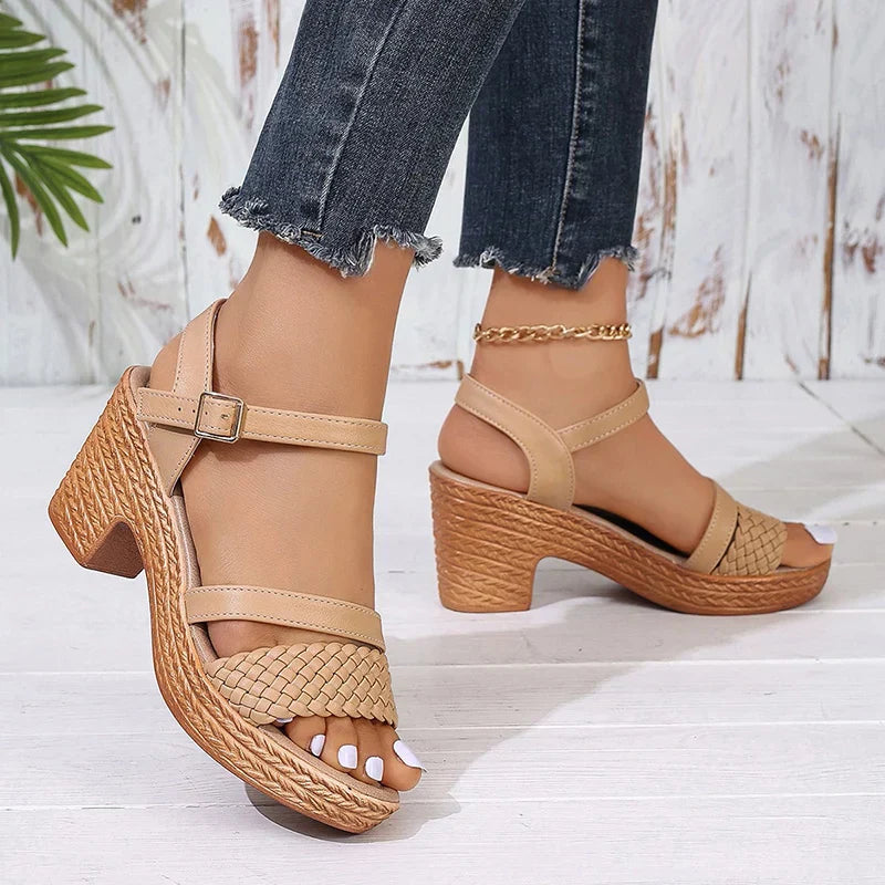 Anna-Berg | Statement Woven Platform Sandals with Graceful Drape