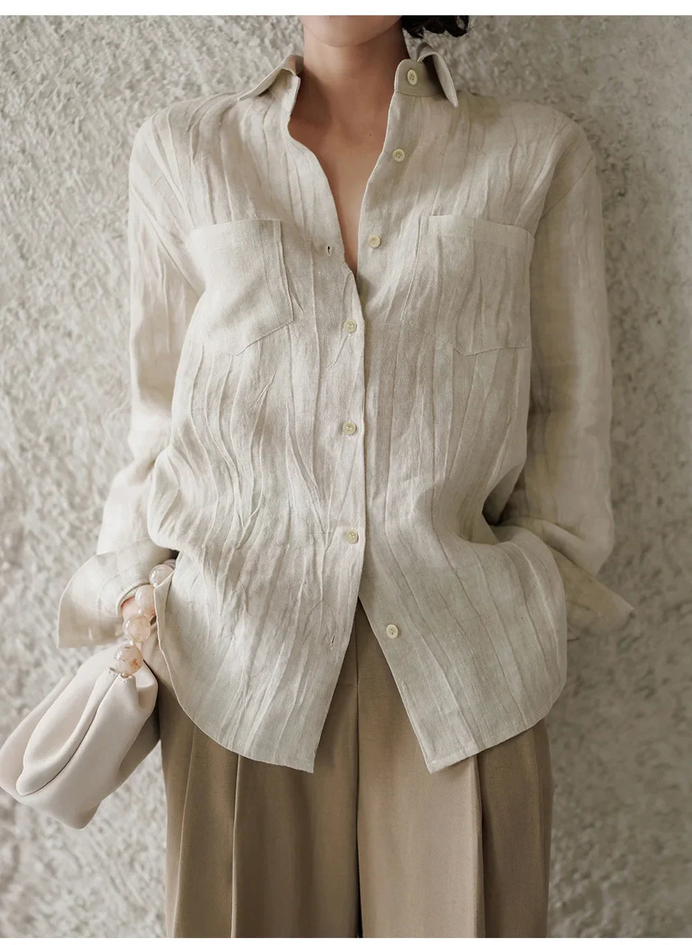 Anna-Berg | Pleated Button-Up Linen Shirt
