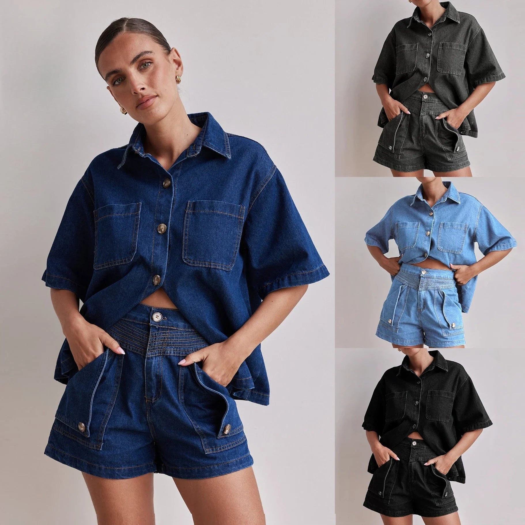 Anna-Berg | Indigo High-Waist Denim Two-Piece Set
