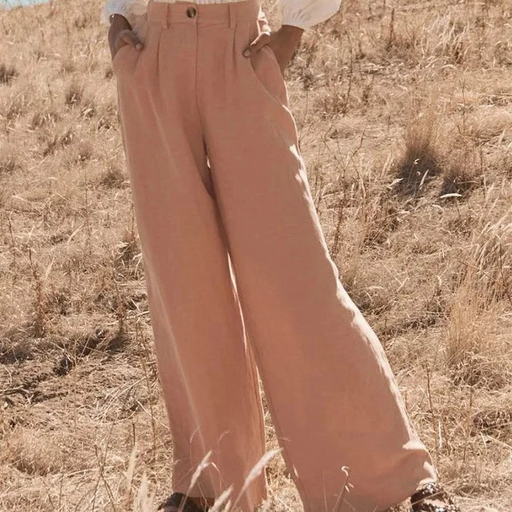Anna-Berg | Natural High-Waist Wide-Leg Linen Trousers
