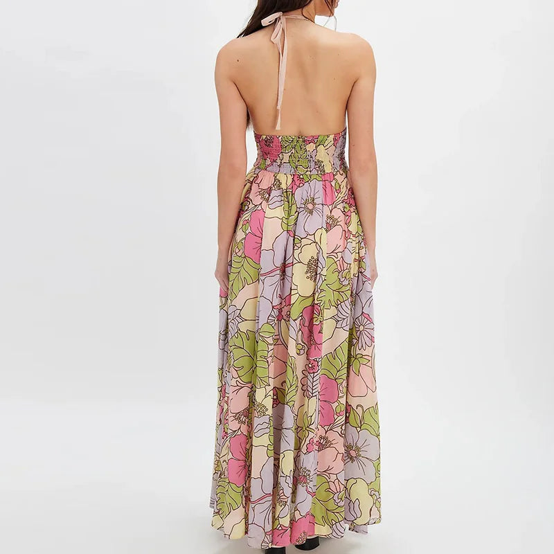 Anna-Berg | Floral Halter-Neck Maxi Lightweight Dress