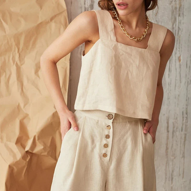 Anna-Berg | Natural Square-Neck Cropped Linen Tank