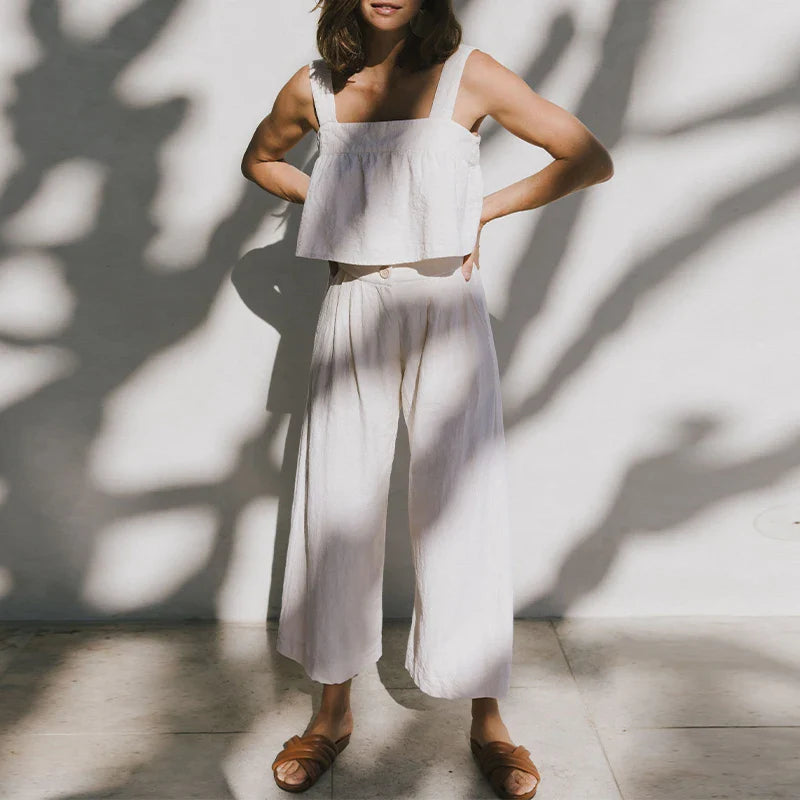 Anna-Berg | Stone Pleated Cropped Linen Pant