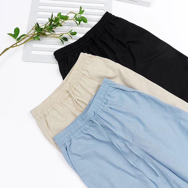 Anna-Berg | Natural Drawstring Waist Relaxed Fit Linen Pant