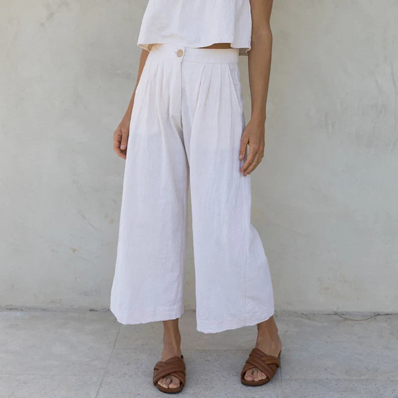 Anna-Berg | Stone Pleated Cropped Linen Pant