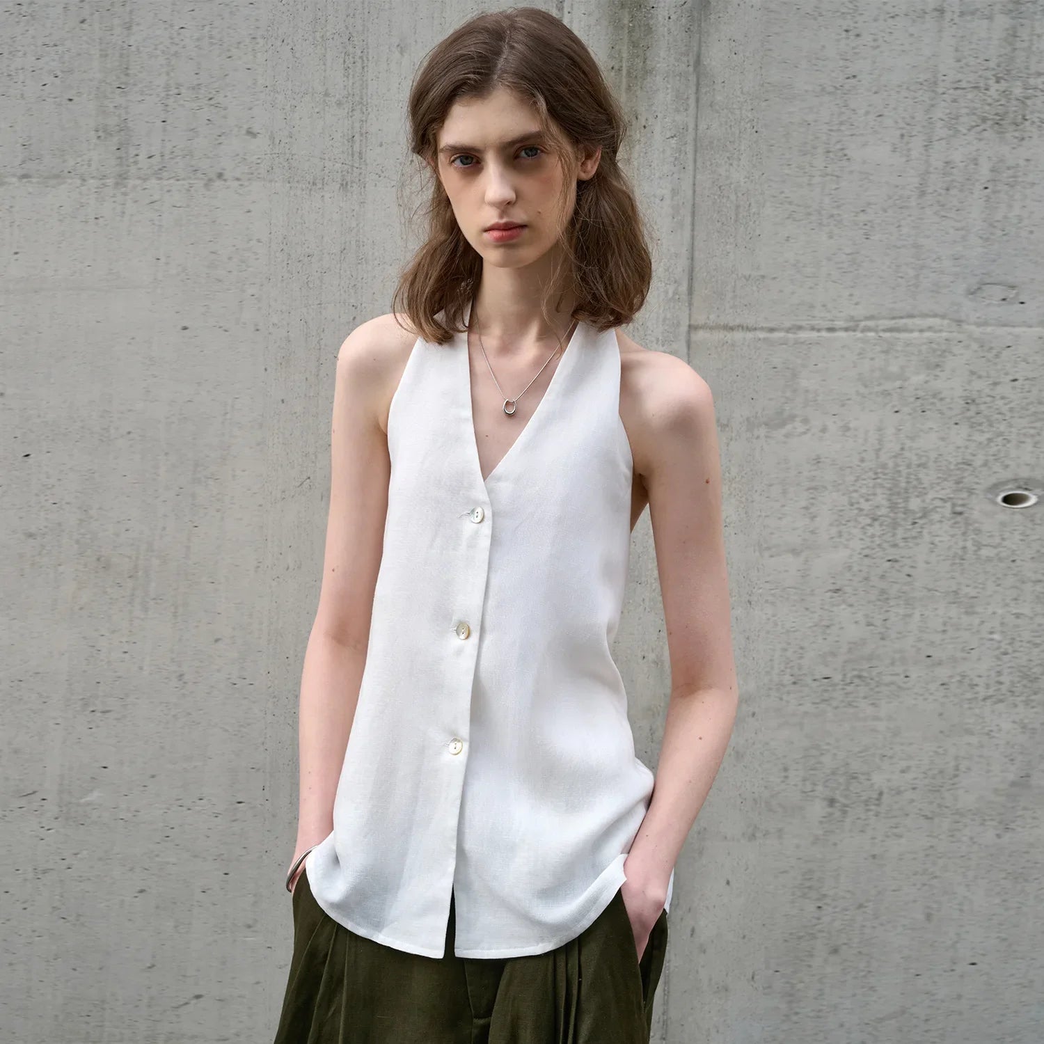 Anna-Berg | Natural Halter Linen Waistcoat Top