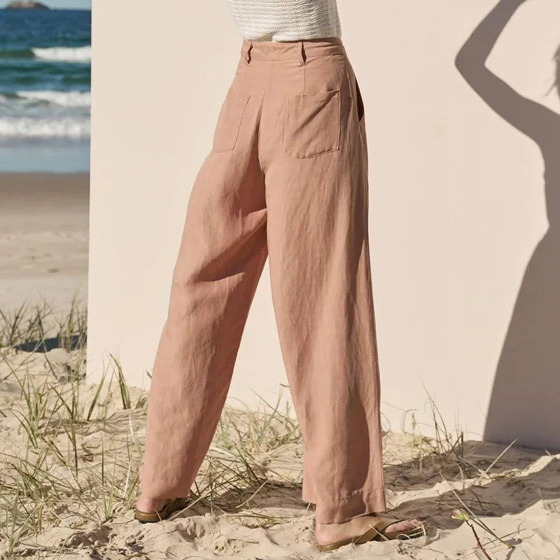 Anna-Berg | Natural High-Waist Wide-Leg Linen Trousers