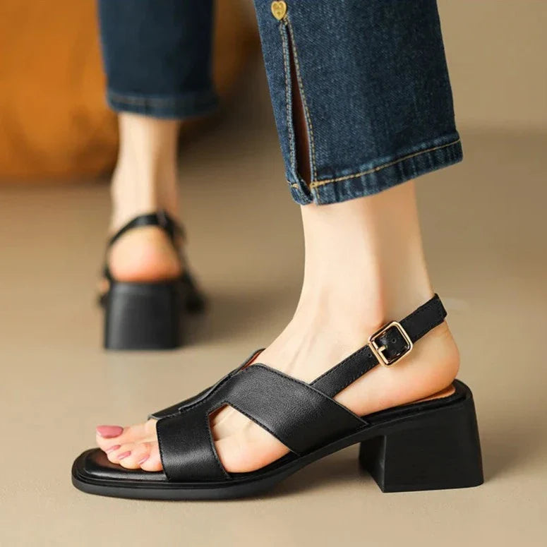 Anna-Berg | Block-Heel Ankle-Strap Leather Sandals