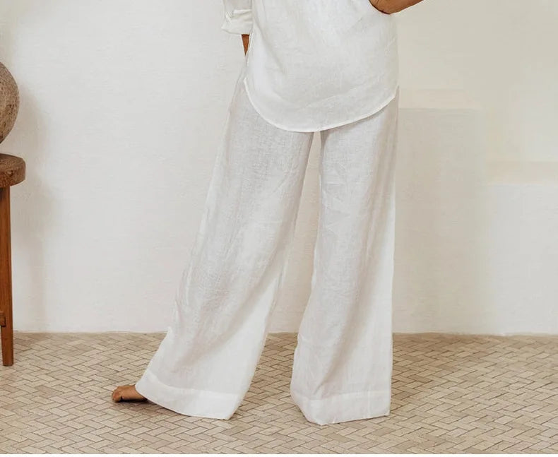 Anna-Berg | Ruffle-Waist Wide-Leg Linen Pant
