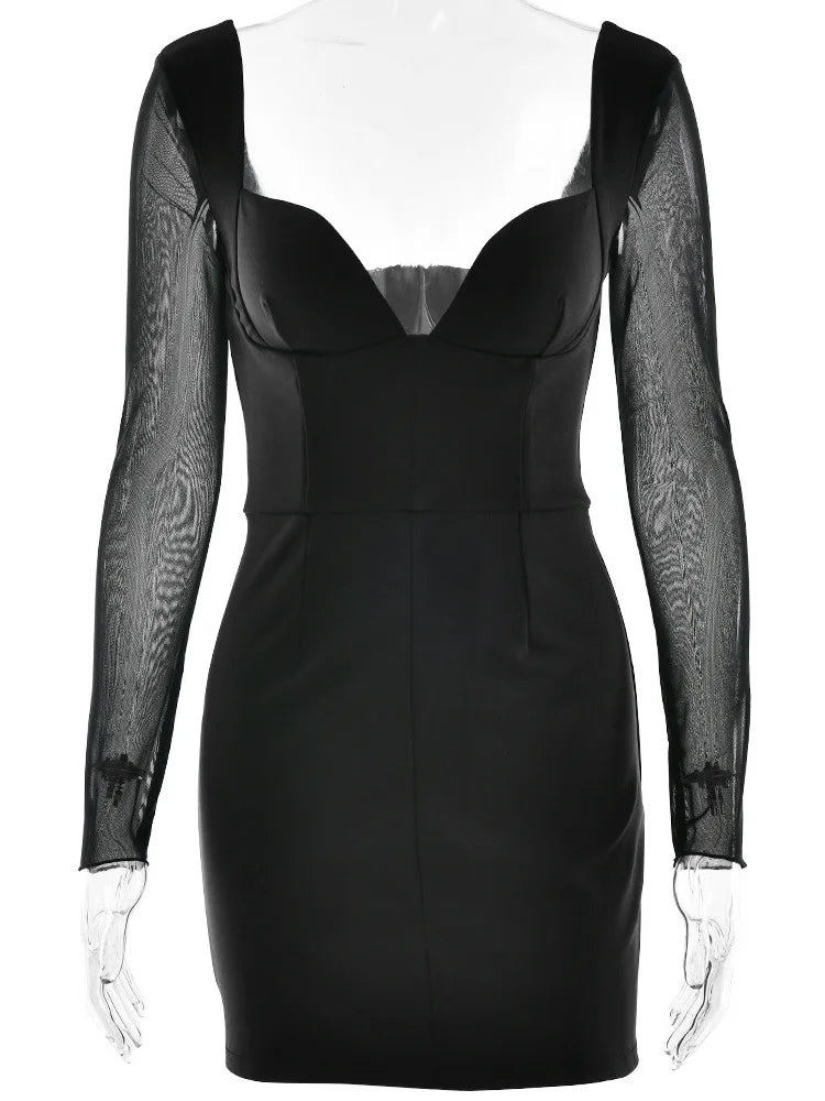 Anna-Berg | Mini Dress, Navy, Mesh Sleeve