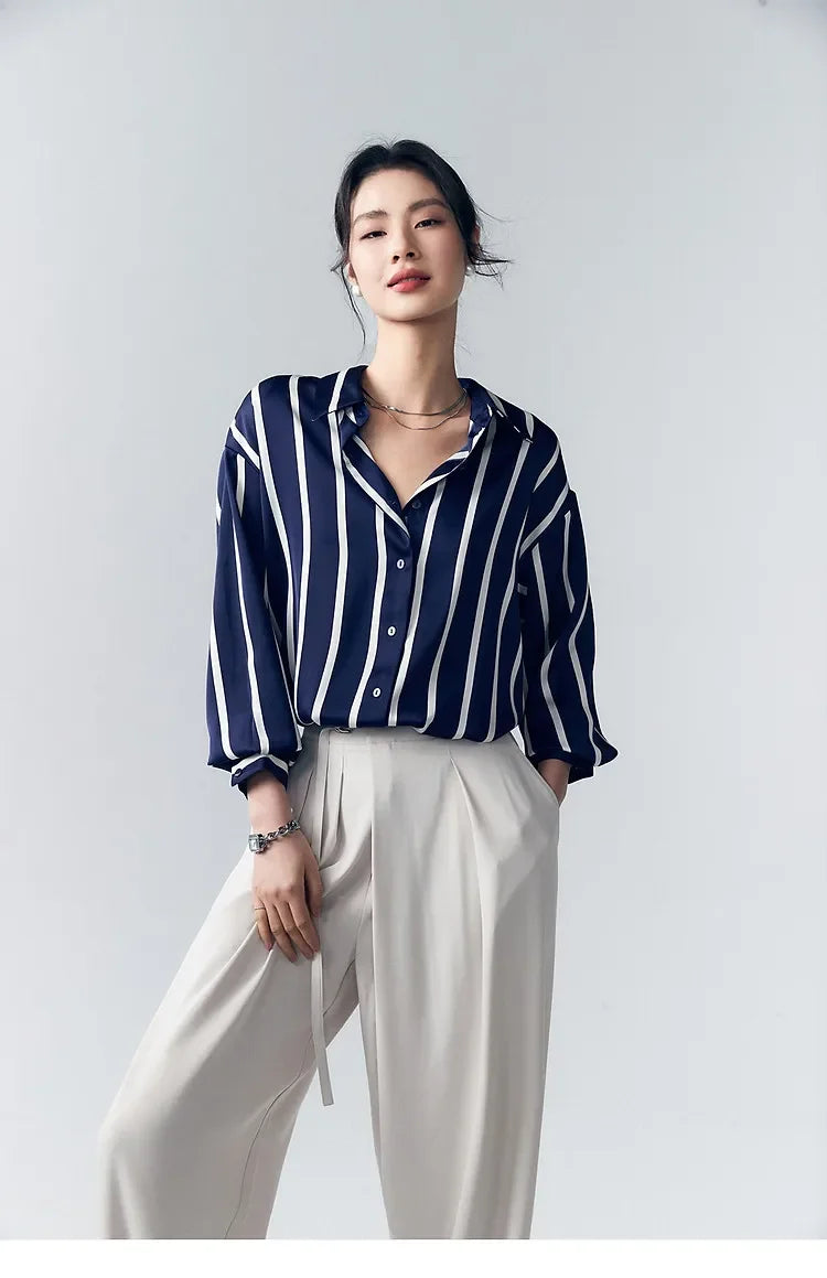Anna-Berg | Ivory Striped Satin Blouse