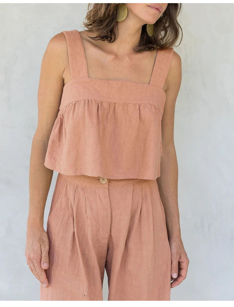 Anna-Berg | Stone Pleated Cropped Linen Pant