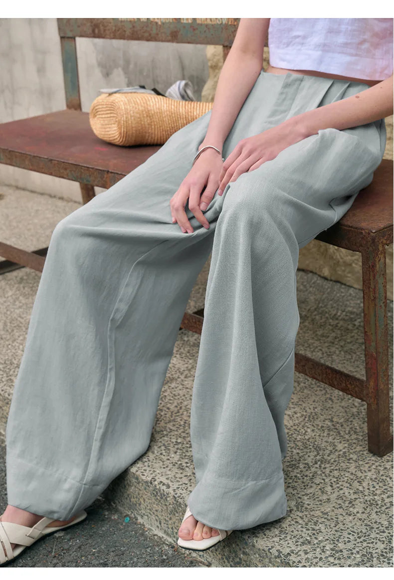 Anna-Berg | Sand Pleated Wide-Leg Linen Pant