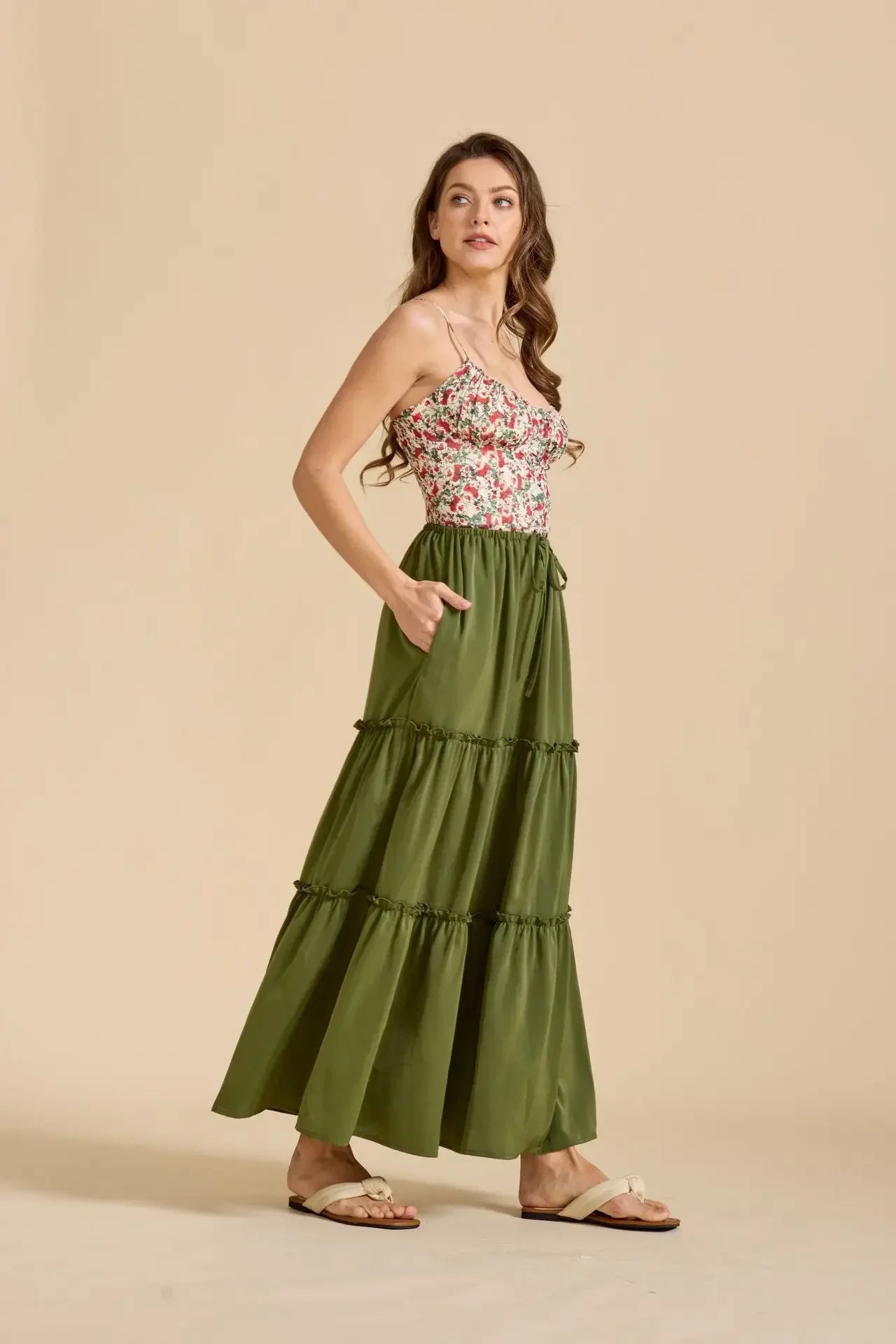 Anna-Berg | Sage Tiered Cotton Maxi Skirt