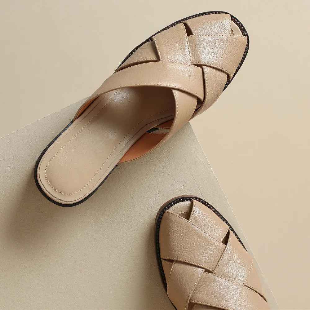 Anna-Berg | Woven Flat Leather Mule
