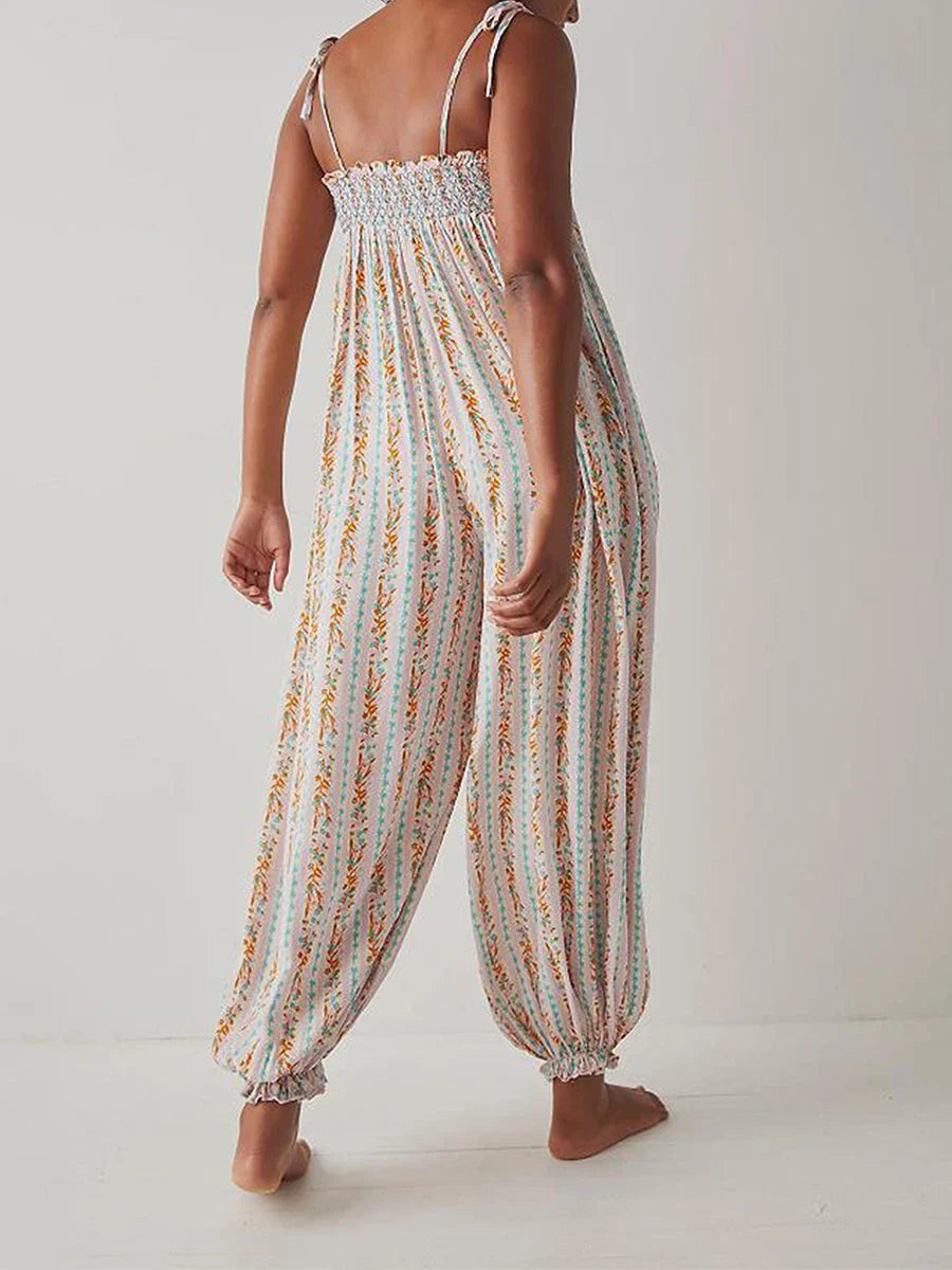 Anna-Berg | Ivory Tie-Waist Wide-Leg Viscose Jumpsuit