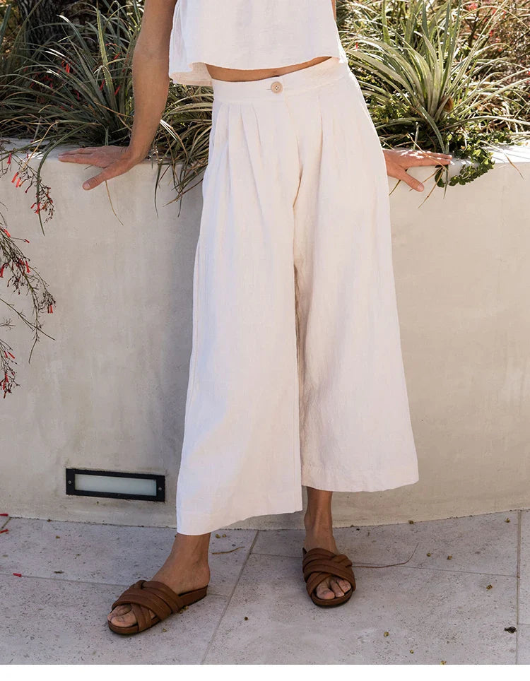Anna-Berg | Stone Pleated Cropped Linen Pant