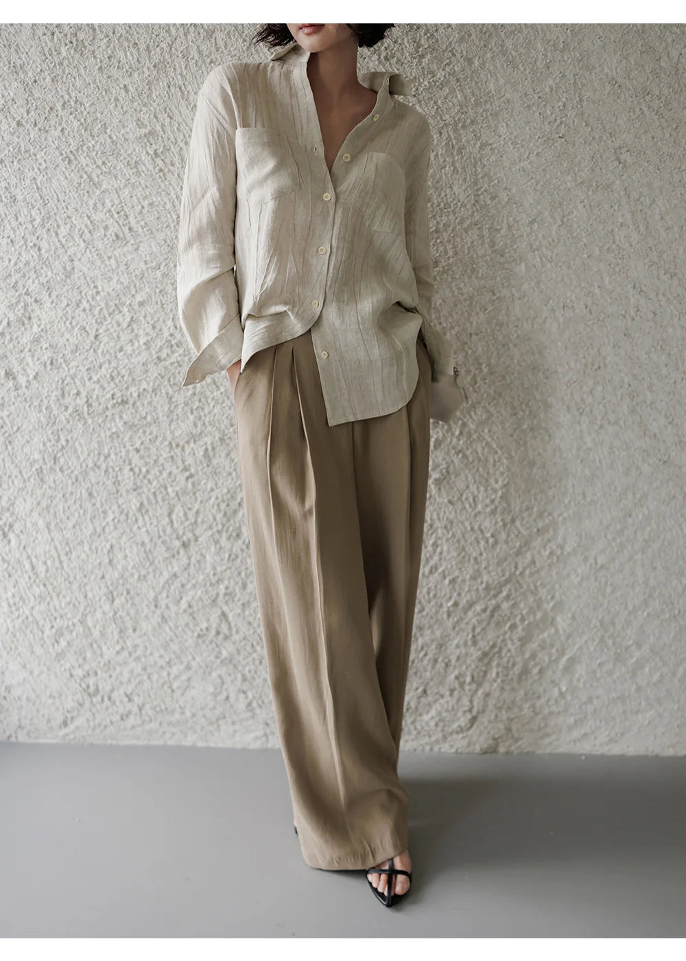 Anna-Berg | Pleated Button-Up Linen Shirt