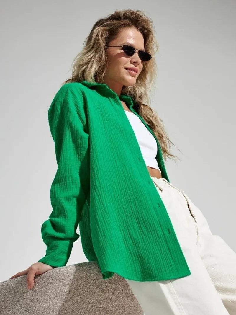 Anna-Berg | White Short-Sleeve Button-Up Cotton Shirt