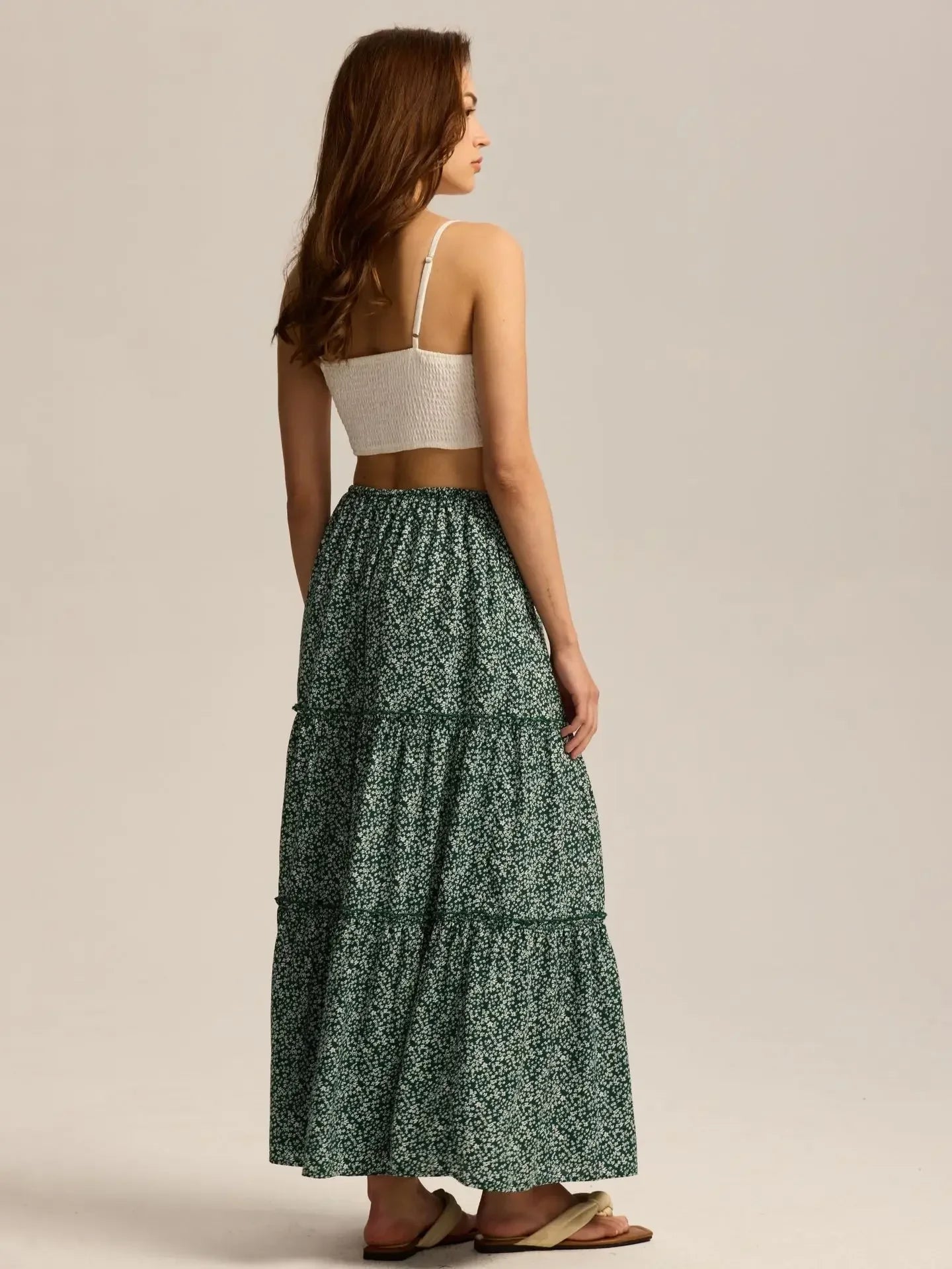 Anna-Berg | Sage Tiered Cotton Maxi Skirt