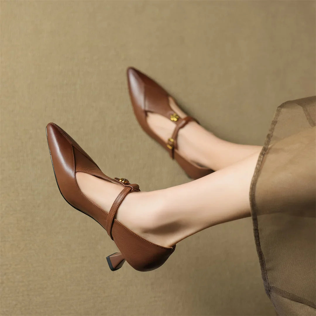 Anna-Berg | Black Pointed Toe Leather Heels