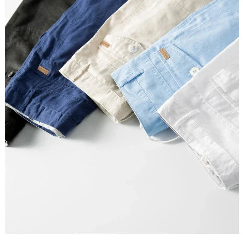 Anna-Berg | Natural Relaxed Fit Drawstring Waist Cotton-Linen Blend Shorts
